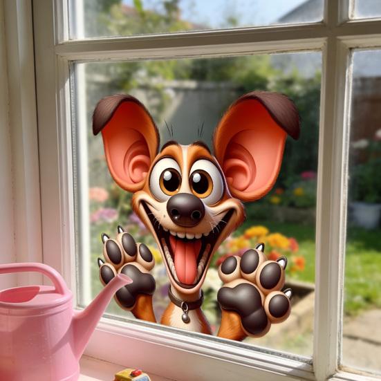 Adesivos Estáticos para Janela Animais Engraçados em Desenho Animado Decalque de Janela Reutilizável Adesivo Impermeável Removível para Quarto Escritório Casa Portas de Vidro Decoração de Janela