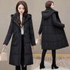 Women's Hooded Long Puffer Coat Drawstring Pockets Zip Up Quilted Solid Color Loose Fit Winter Warm Cotton Padded Jacket