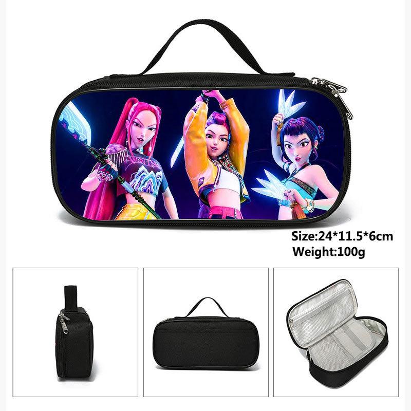 Huntrix Kpop Student Blue Compartmentary Pencil Bag Kpop Witch Hunter Student Storage Stationery Bag Pencil Bag