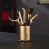 Copper Ebony Wood Tea Ceremony Six Tools Set Gongfu - Teaspoon Pick Tongs Scoop Brush Caddy
