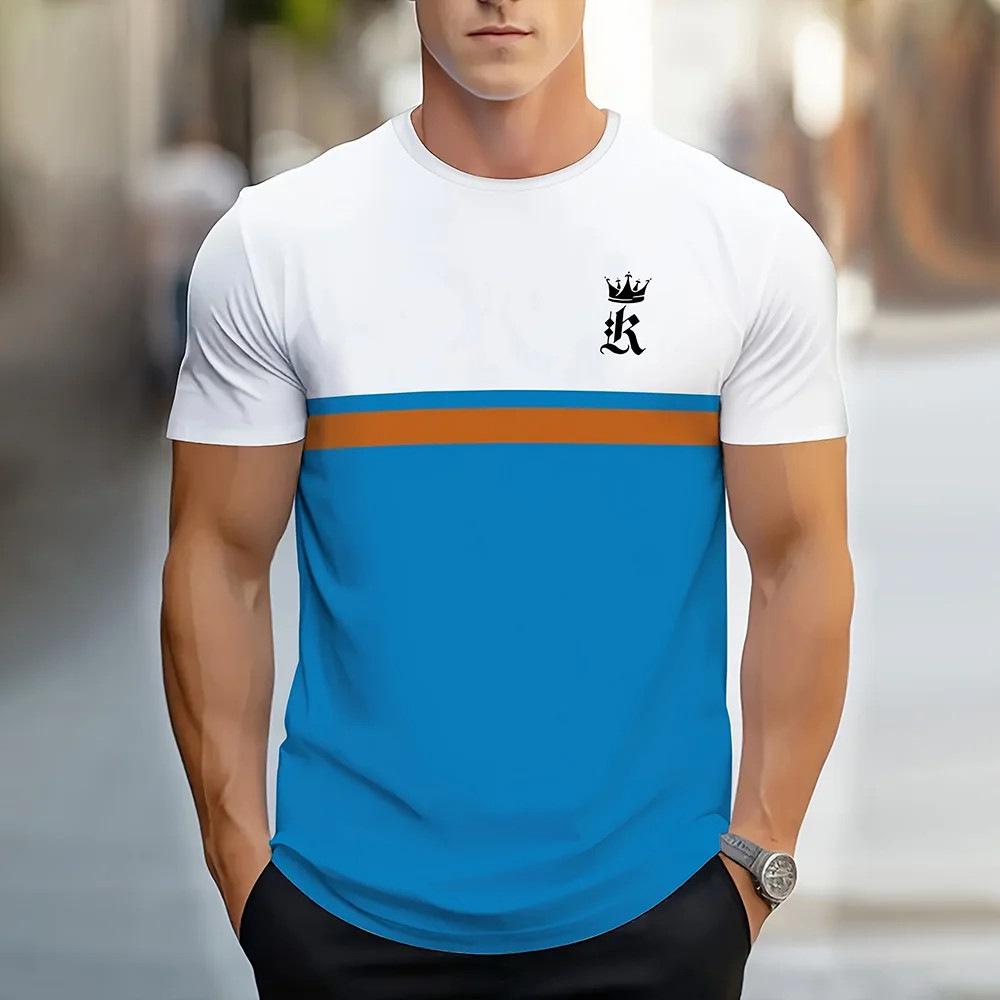 Men's Crew Neck T-Shirt Men's Summer Street 3D Printing Striped Printing Short Sleeve T-Shirt Casual Daily Men's Clothing