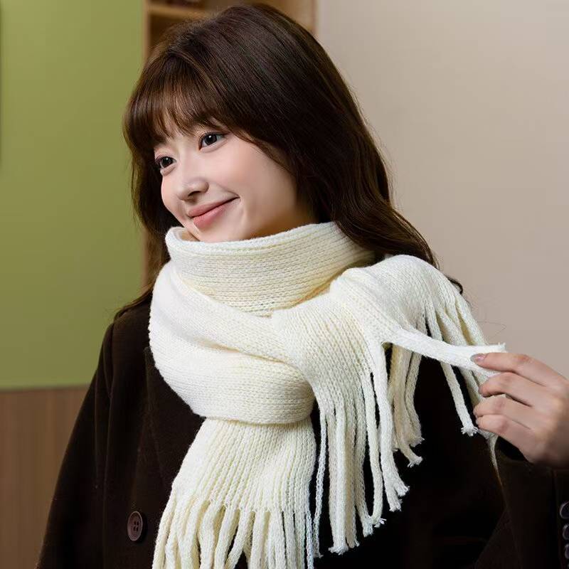 Autumn and Winter Ins Tide Japanese Knitted Wool Korean Version Scarf Premium Warm Scarf Women's Wool Fringed Scarf