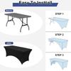 1Pc 4/6FT Spandex Table Cloth Black for Rectangle & Folding Table Stretch Fitted Table Cover 8ft Wrinkle Resistant for Party
