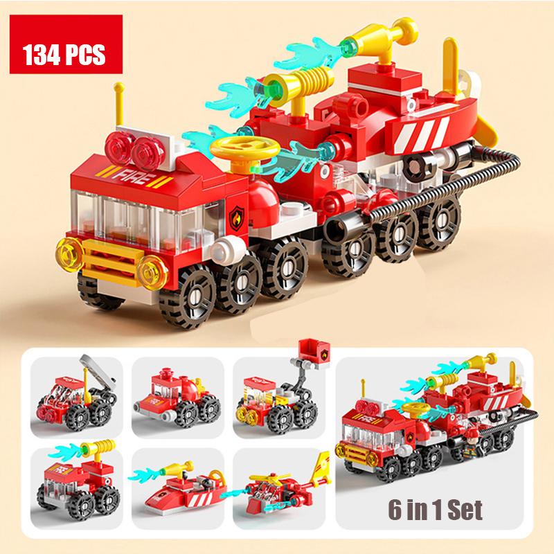City Ambulance Fire Engine Airplane Car Helicopter Carrier Vehicle DIY Assemble Aircraft Model Building Blocks Bricks Kids Toys