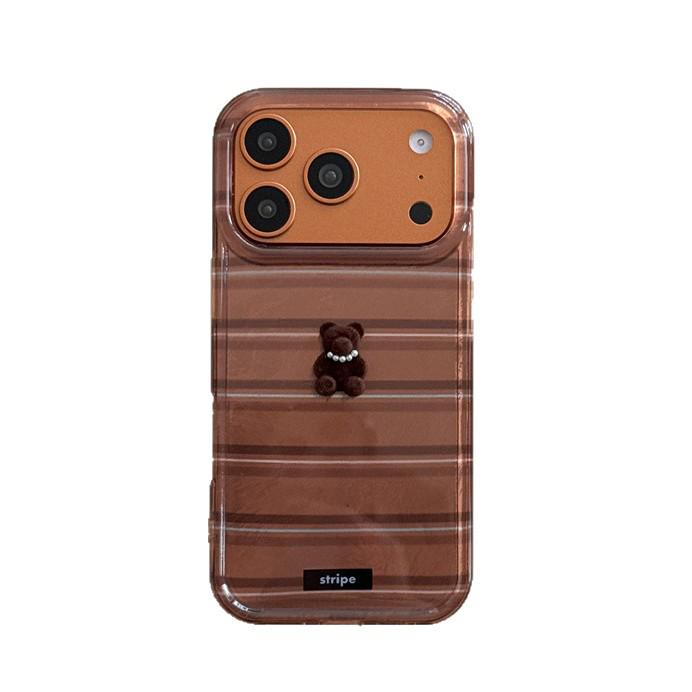 Japanese & Korean 3D Striped Bear Case for iPhone 17/16 Pro Max/15/14 - New Design for Girls