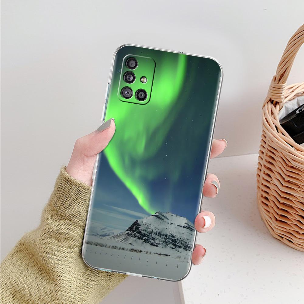 Kryt na telefon Aurora Borealis Pro Samsung Galaxy A51 A71 A21S A12 A11 A31 A41 A52 A32 5G A72 A01 A02S Měkký silikonový průhledný kryt