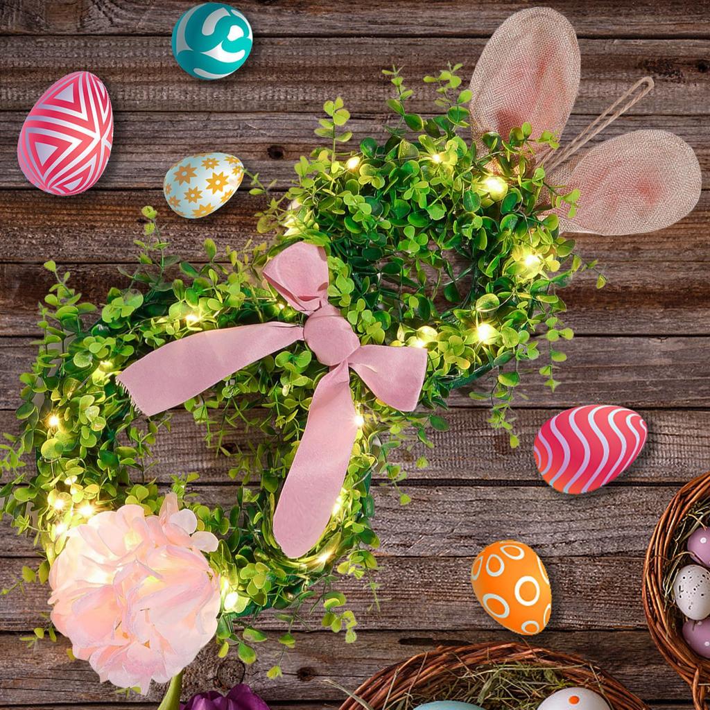 Spring Wreath Door Hanging Decoration Artificial Wreath with LED Light for Front Door Porch Wedding Indoor and Outdoor