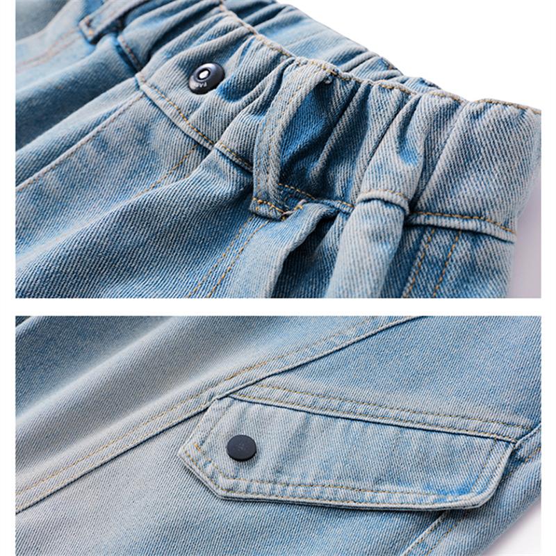 Jeans Cargo Autunnali per Bambina Multi Tasche Bambini Pantaloni in Denim Dritti di Lusso Bambini Adolescenti Moda Pantaloni Casual