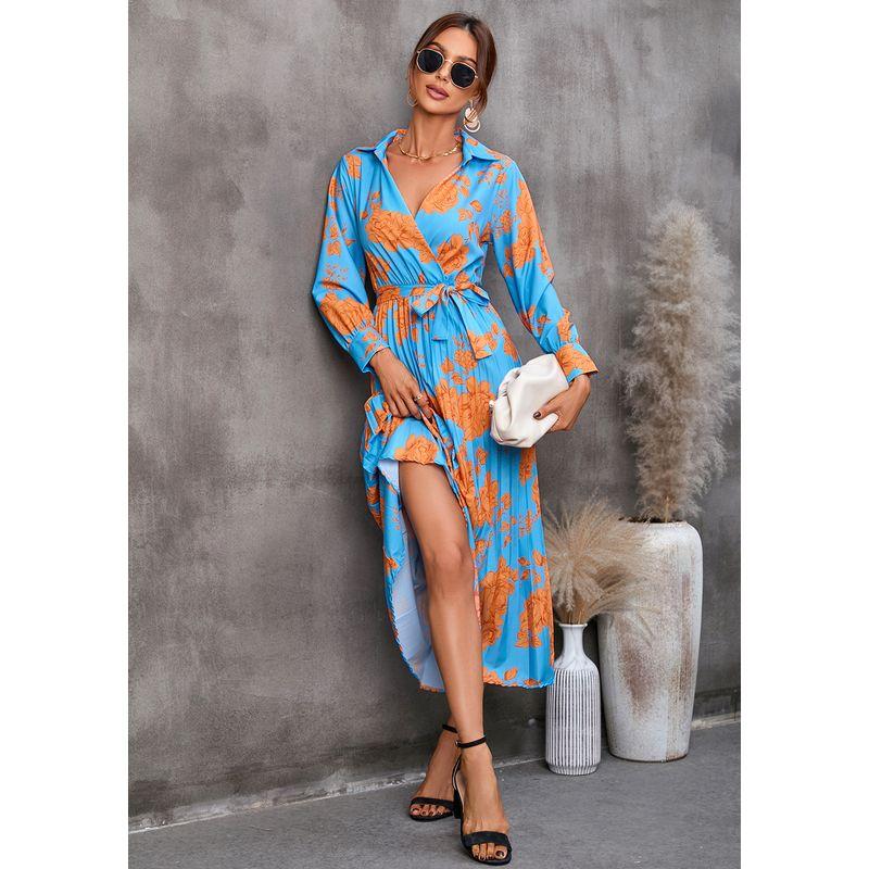 

Medium Length Dress2024 Female Fashion Fall Printing Series Belt Long Sleeves Mid Length Long Length Dress 101972 yellow XXL