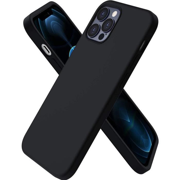 Coque silicone pour iphone 13 pro max (6,7") noir et 2 verres trempés
