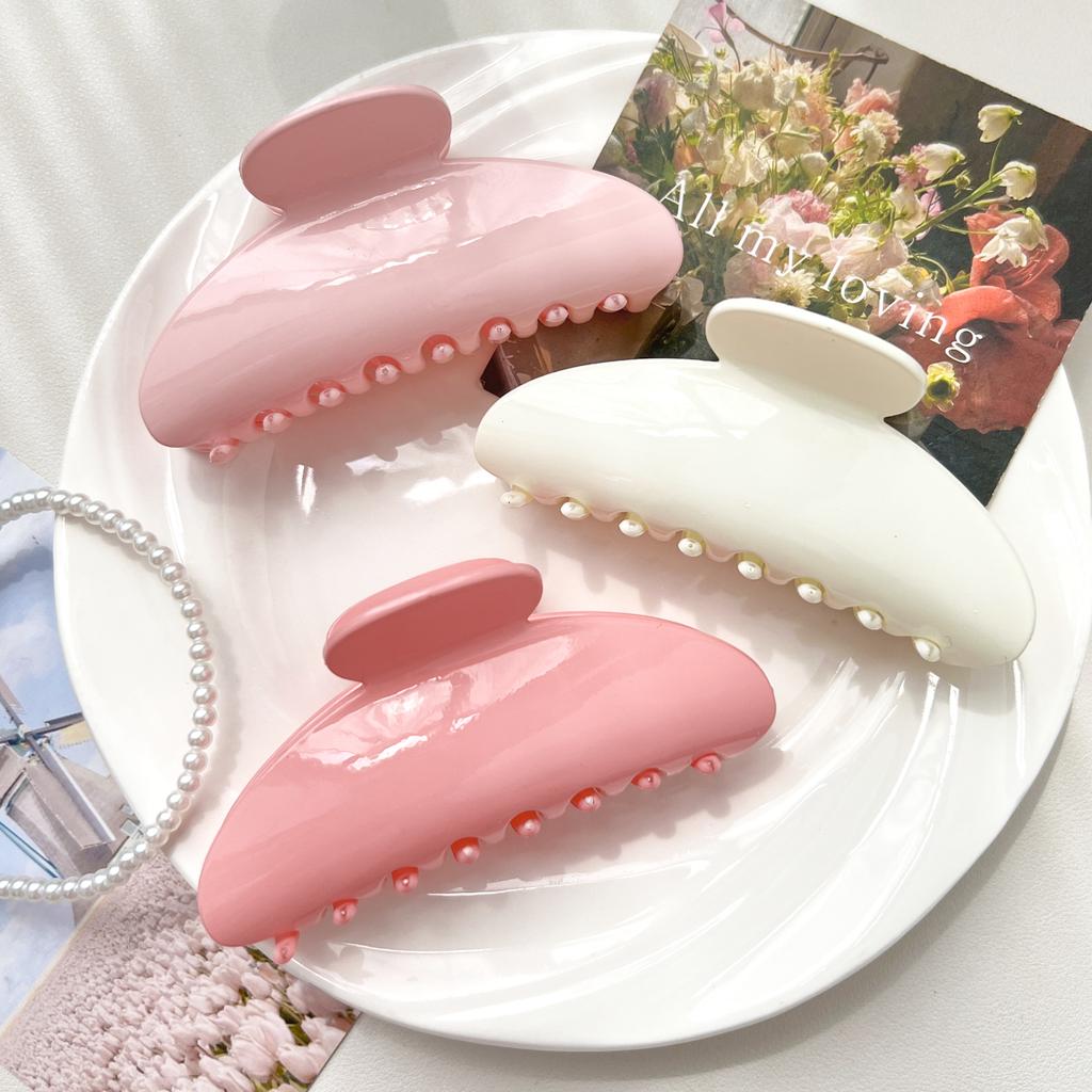 Large French Solid Color Semicircle Sweet 4.1 In Hair Claw For Womenelegant Headwear Shark Clip Barrette Hair Accessories