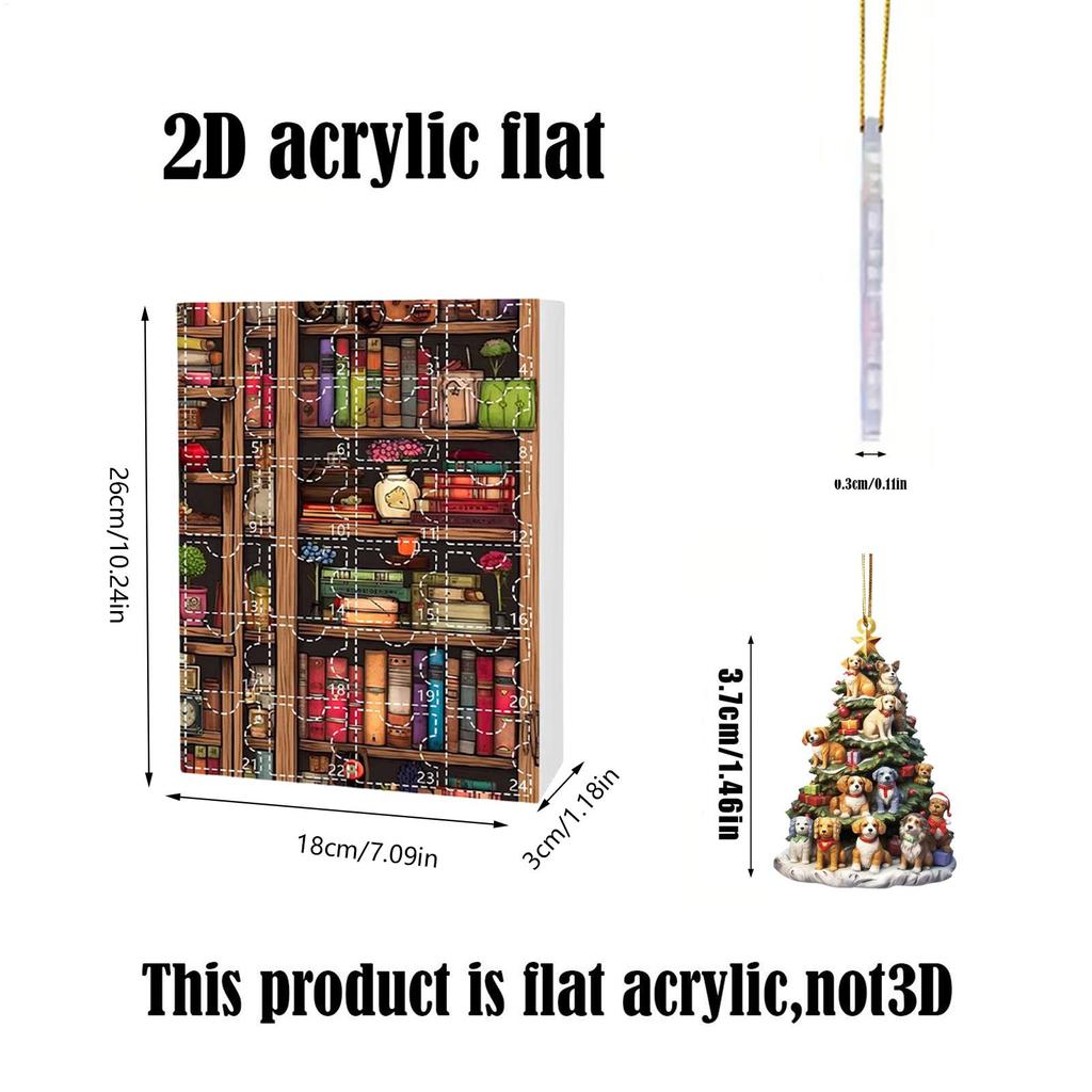 Christmas Tree Shaped Bookshelf Pendant Advent Calendar 24 Days 2D Acrylic Book Stacking Pendant Countdown Calendar Boxes
