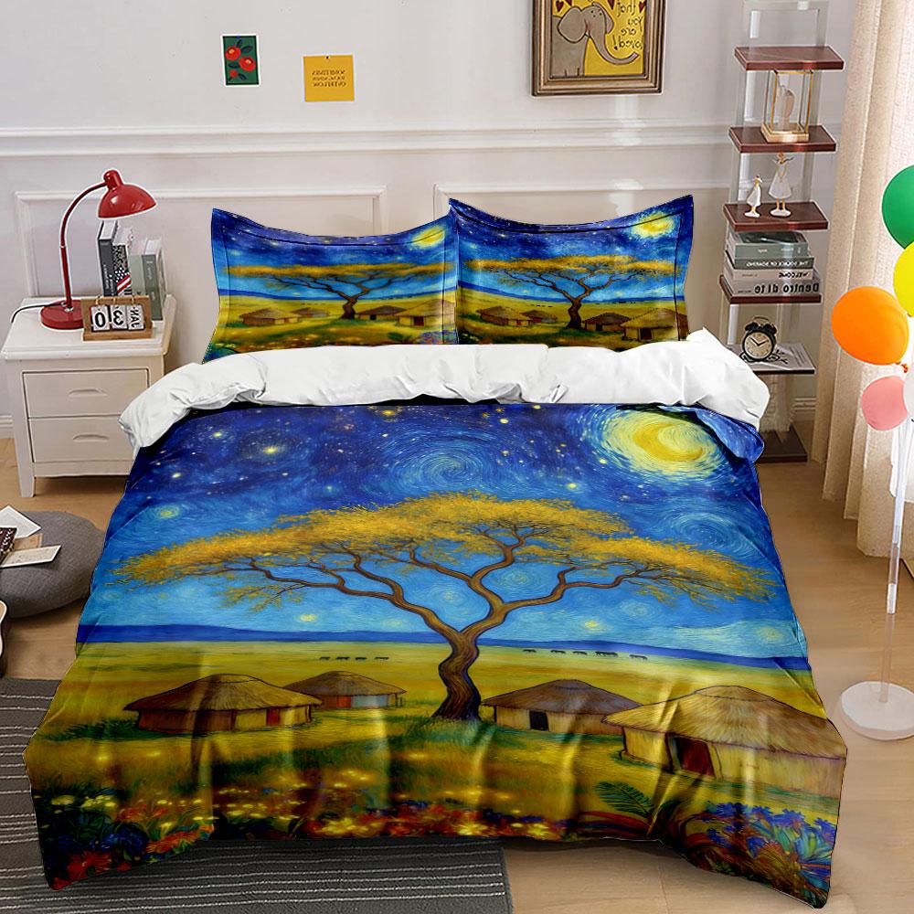 

Yellow tree, huts, stars. Bedding sets Duvet cover sets Duvet covers Pillowcases(1 * Duvet Cover 2 * Pillowcases, without duvet insert) 135x200cm
