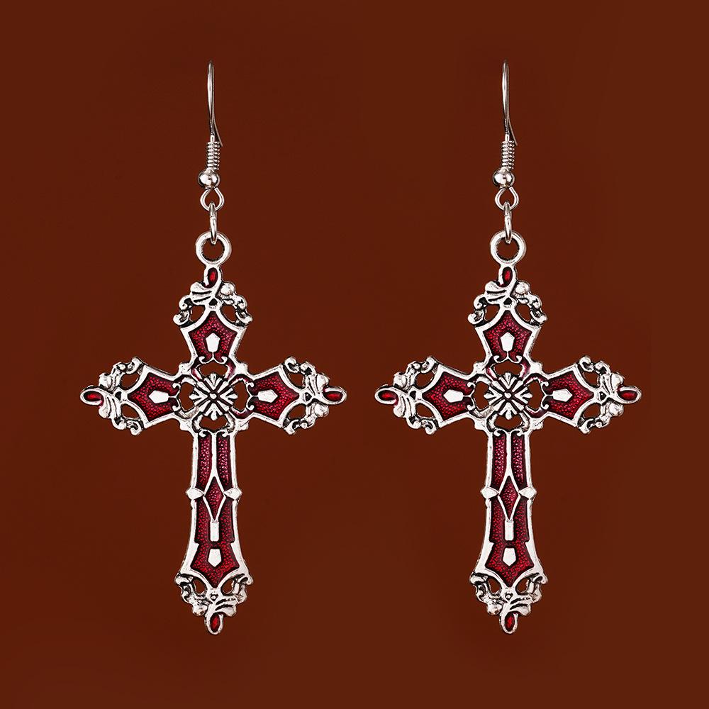 Charm Retro Punk Sliver Color Hollowed-out Heart Rose Flower Dangle Earrings for Women Gothic Hallowmas Jewelry Accessories Gift