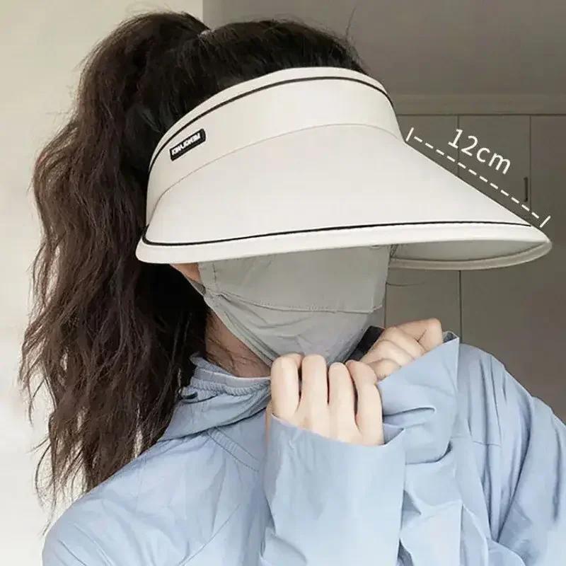 Zealous Sole Women's Black 1Pcs 12Cm Wide Brim Empty Top Sun Hat For Summer Outdoor Upf50+ Uv Protection Cycling Caps Korean Foldable Sun Visor Hats