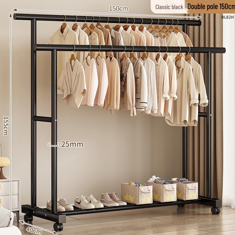 Floor Standing Clothes Rack and Coat Stand with Folding Single Pole for Bedroom or Dormitory.