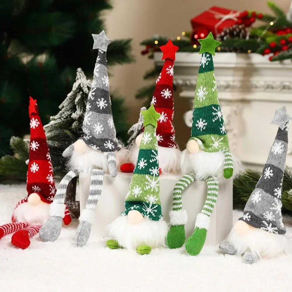 Christmas Faceless Doll Gnome Ornaments LED Light Plush Knitting Crafts Pendant Decor Christmas Decorations for Home Kids Gift