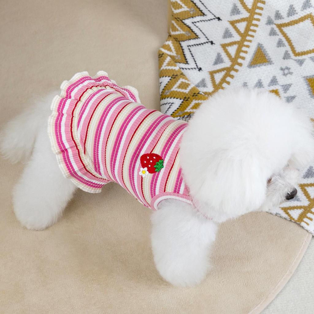 Striped Strawberry Princess Dress for Small Dogs - Spring/Summer Collection