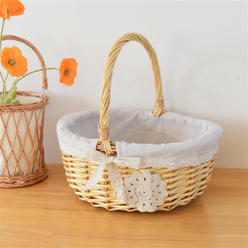 Portable Oval Handbasket With Fabric Lining Accessory for Shopping And Picnics Sturdy Willows Materials Designs