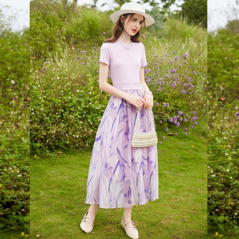 Bailuyu Elegant Spliced Floral A-Line Midi Dress