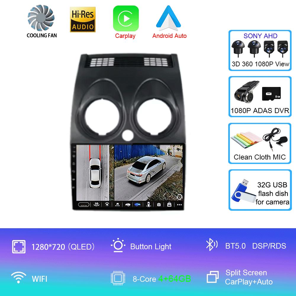 Car Radio For Nissan Qashqai Rogue 2008-2013 Android 14 Multimedia Player GPS Navigation Carplay Android Auto 4G WIFI