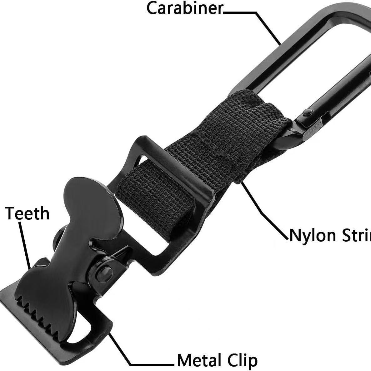 2PCS Heavy Duty Tactical Glove Clip Nylon Webbing Anti Lost Carabiner Safety Holder single clip-2pcs чёрный