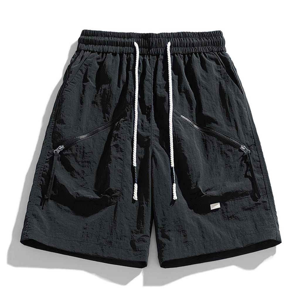 Men's Summer Lightweight Loose Fit Sports Cargo Shorts with Elastic Waistband and Multiple Utility Pockets for Outdoor Activities