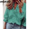 IHUASU Women's Fashion Casual Solid Color Print Long Sleeve V Neck Blouses & Shirts