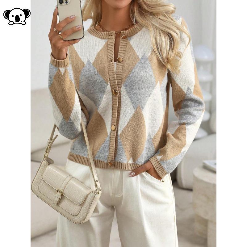 Argyle Diamantmuster Strickjacke - Q82795