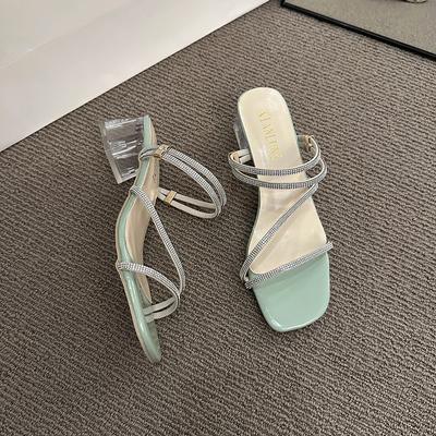 Fashion Summer High Heels Women's Shoes, Transparent High Heels Sexy Breathable Slippers, Square Toe Women's Transparent High Heels