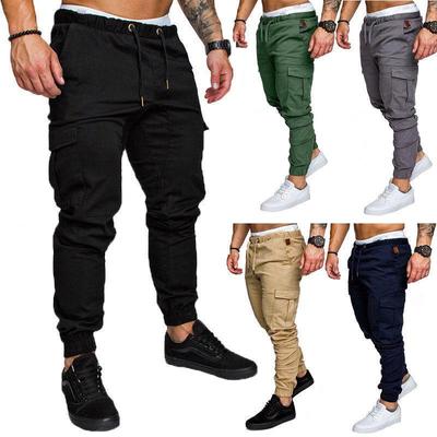 Fashion Long Pencil Pants Harem Trousers Big Pocket Slim Fit Fitness Men Casual Bottom