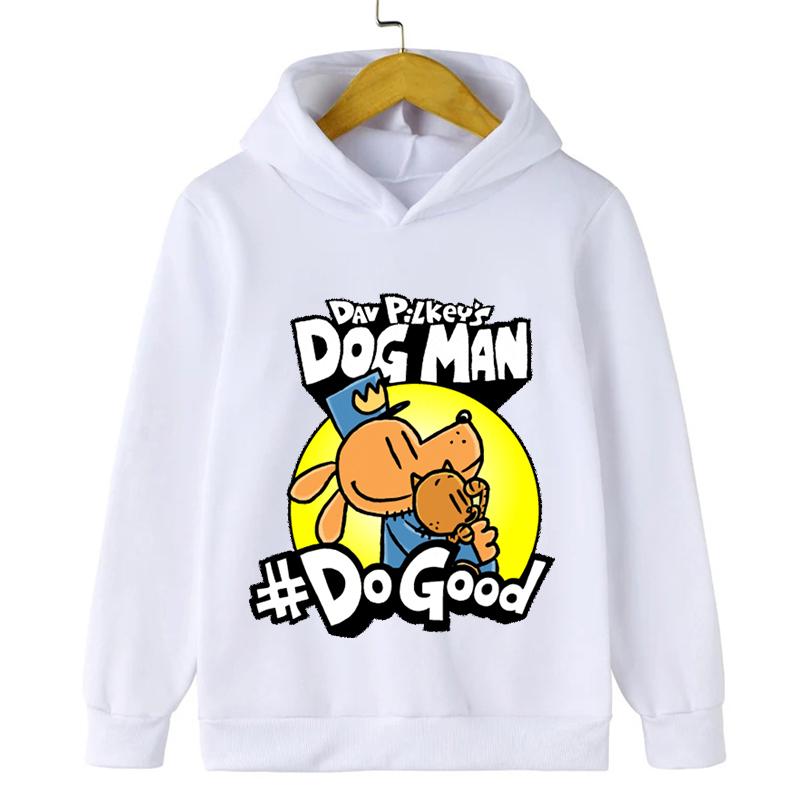 Podzimní a zimní dětská pohodlná teplá mikina s kapucí, kreslený zábavný potisk psa a muže, chlapecká dívčí ležérní módní top s dlouhým rukávem