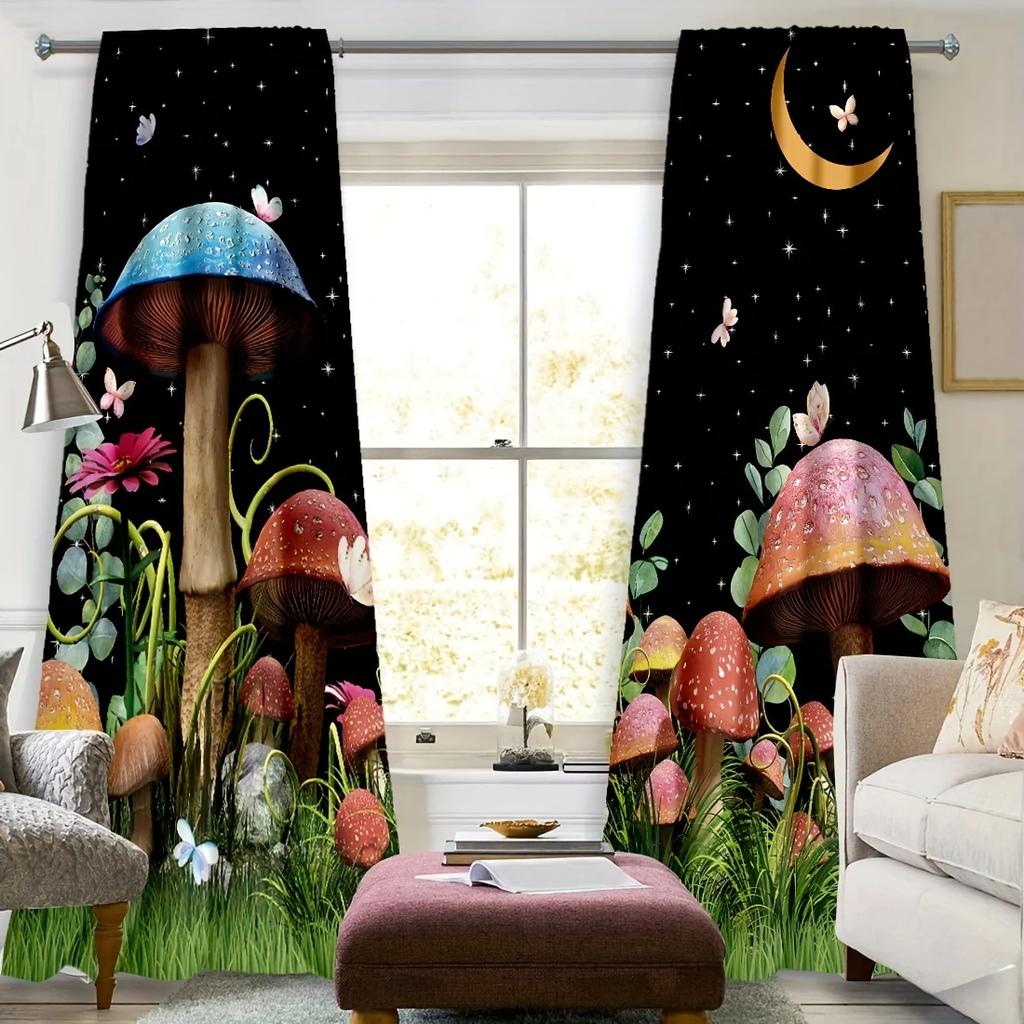 Svampmåne Tryck Höga Mörkläggningsgardiner Gardiner Svart Serie Gardiner Lämpliga för Sovrum Studierum Hem Nya Modemönster