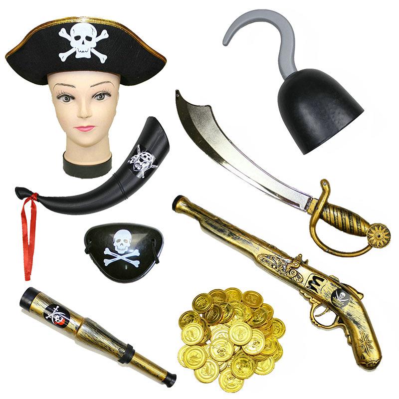 Halloween Pirate Costume Props: Sword, Gun, Hook, Hat, Eye Patch for Kids & Adults