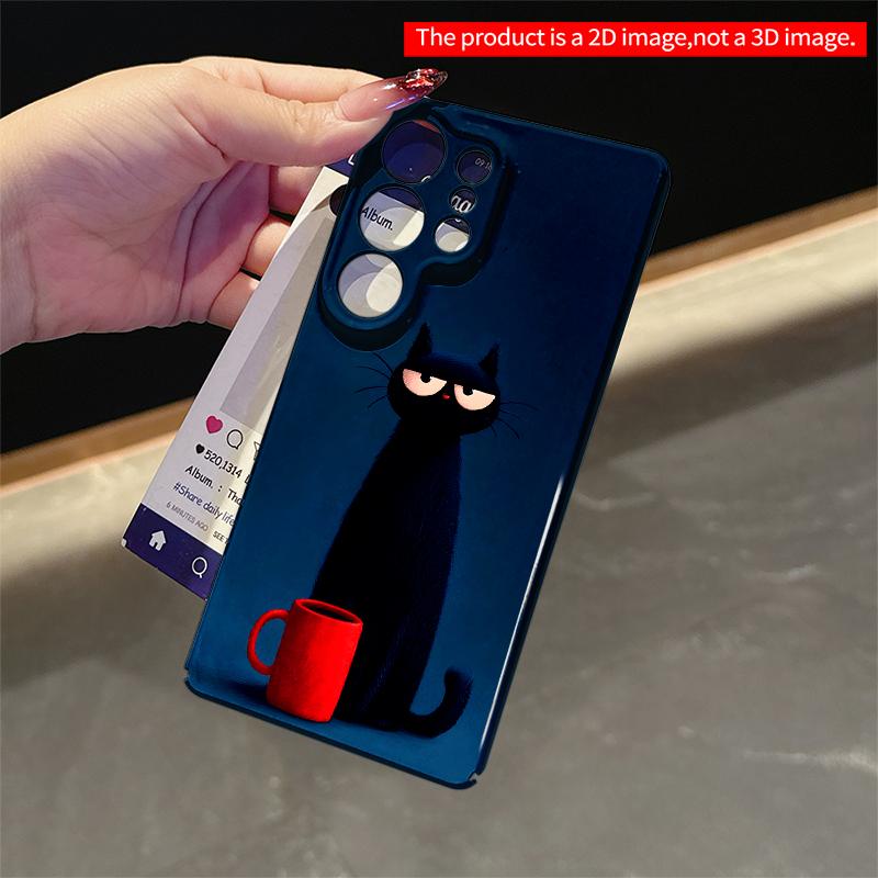 2DFlat Samsung phone case Grumpy Black Cat with Red Mug Applicable to Galaxy S23 S24 S25ULTRA S26 A12 A14 A15 A16 A54 A55