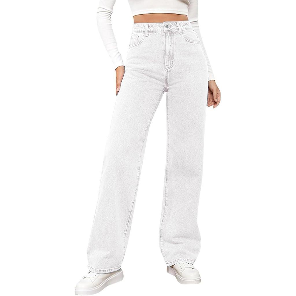 High Waist Women's Light Wash Wide Leg Jeans - Plus Size Casual Fit