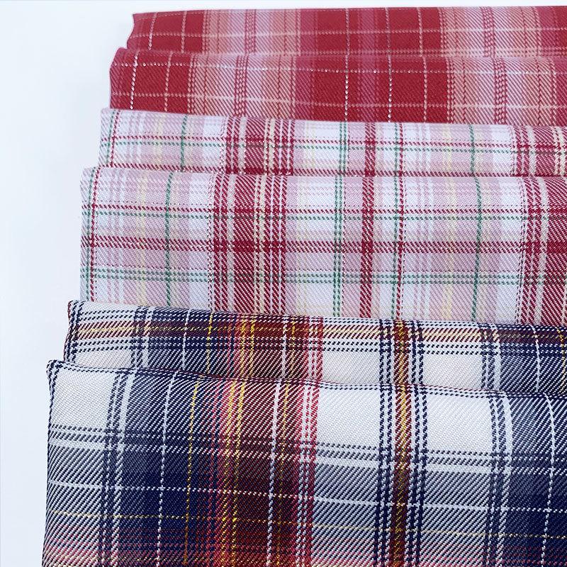 New Plaid Polyester Yarn-Dyed Fabric with Gold & Silver Threads for DIY Pleated Skirts