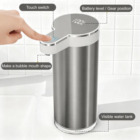 Touchless Automatic Soap Dispenser 4-Level Adjustable Rechargeable Sensor Pump Stainless Steel Bathroom Liquid Soap Dispenser