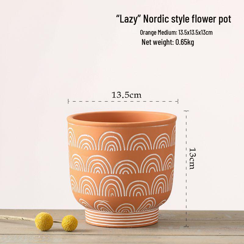 Red Clay Breathable Minimalist Terracotta Flower Pot with Feet for Succulents and Pothos - Round Design, Free Shipping