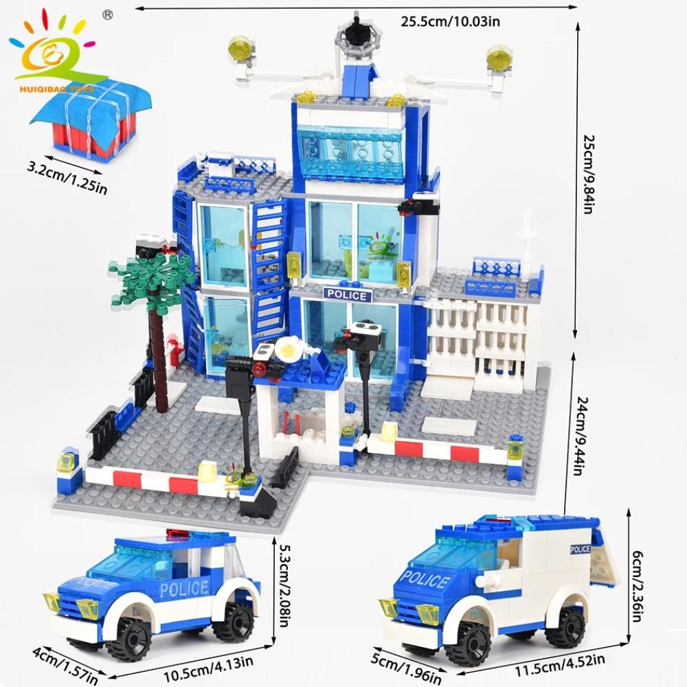 HUIQIBAO 750 Teile Stadtpolizeiwache LKW Auto Bausteine mit 10 Polizisten Modellsteinen Konstruktionsspielzeug für Kinder Geschenk