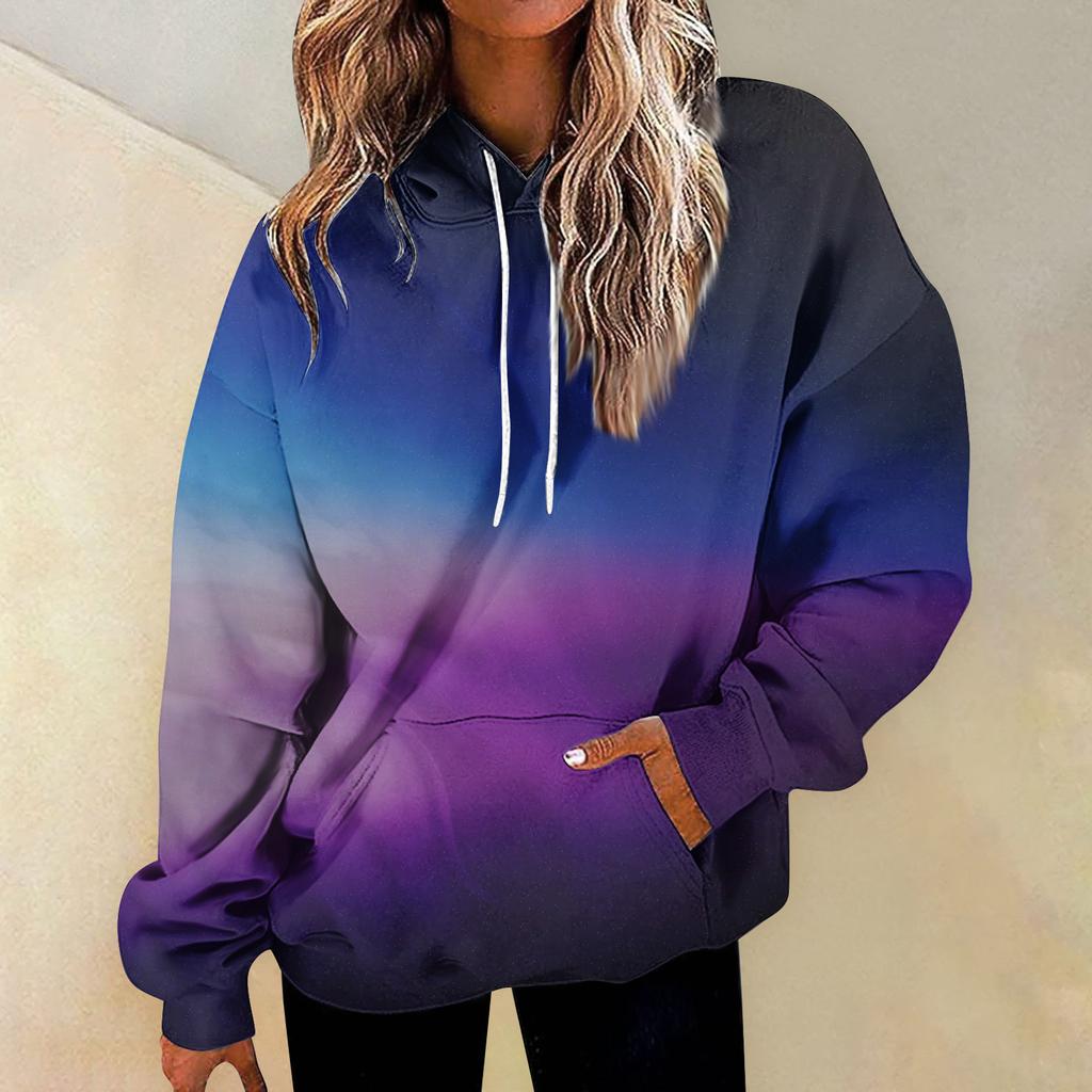 Women's Fashion Daily Versatile Casual Crewneck Sweatshirts Graphic Daily Long Sleeve Gradient Patchwork Printed Top Sweatshirts