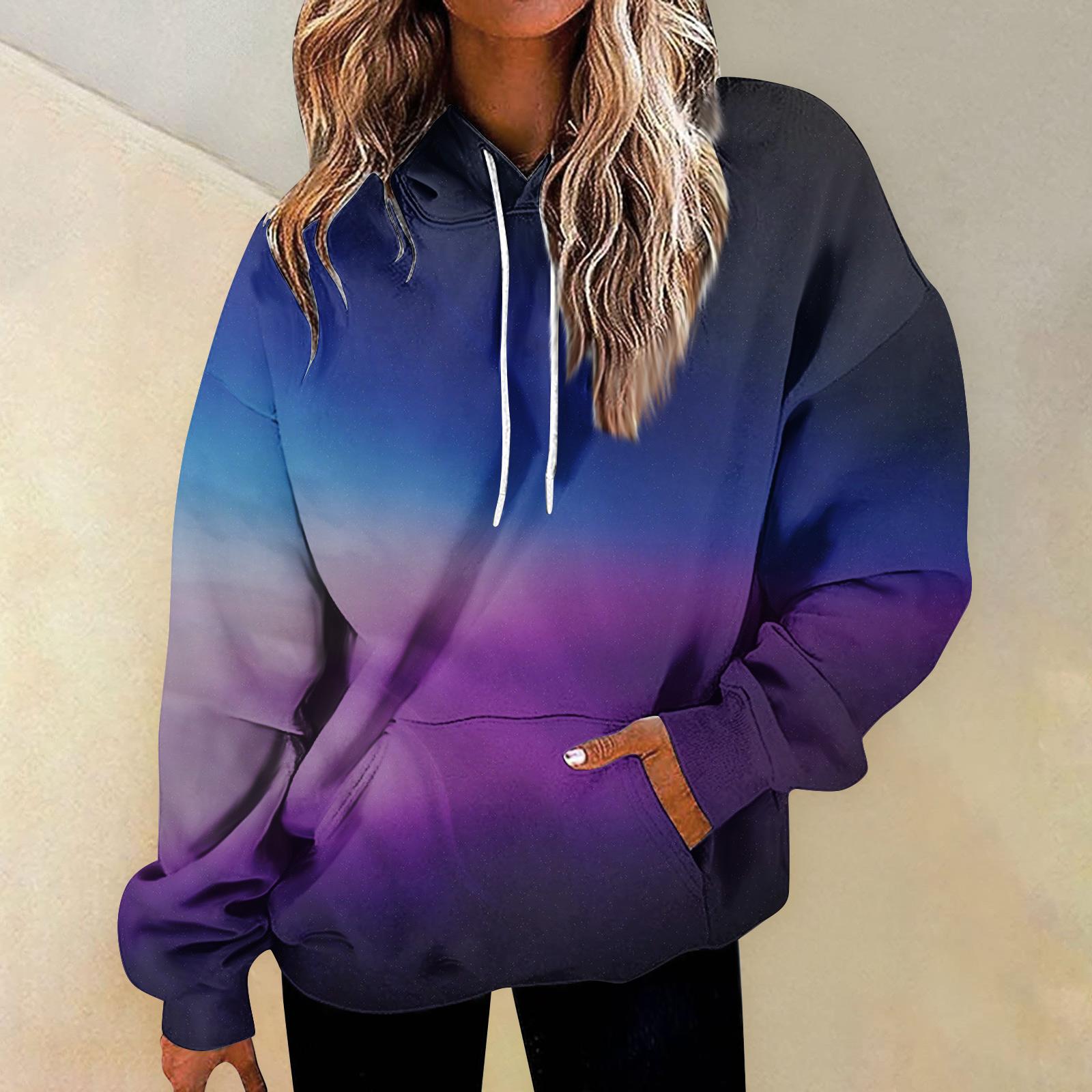 

Женская мода Повседневные Универсальные Повседневные толстовки с круглым вырезом Графика Повседневные с длинным рукавом Градиент Лоскутная верхняя одежда с принтом Толстовки XXL фиолетовый