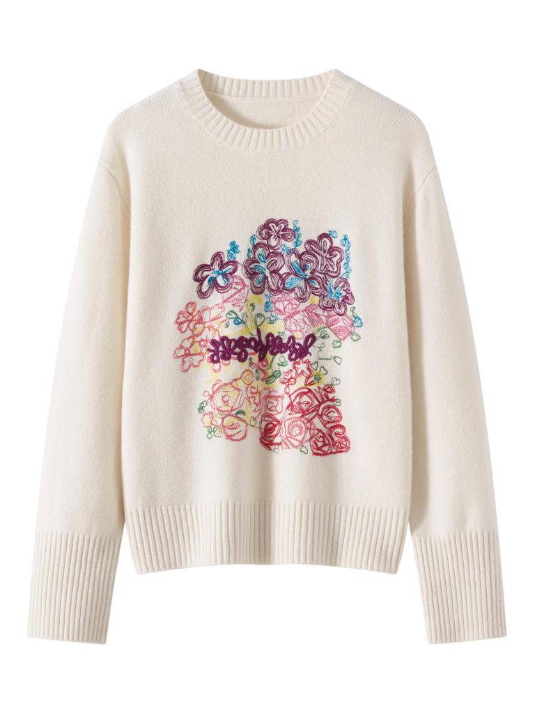 Women’s Plus Size Age-Defying Embroidered Knit Pullover Sweater - Stylish and Flattering Design