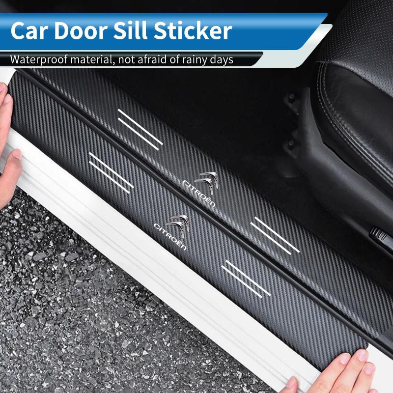 4PCS Car Door Sill Protective Sticker Carbon Fiber Door Sill Accessory For Citroen C3 C4 C5 C1 C2 Berlingo Celysee Xsara Picasso