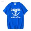 The Goonies Never Say Die Distressed Design T Shirt vintage Washed Comfortable graphic Top For Everyday Wear fashion Stretched