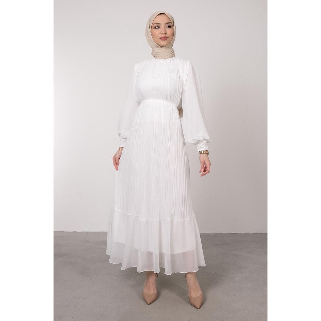 Pleated Janjan Chiffon Dress