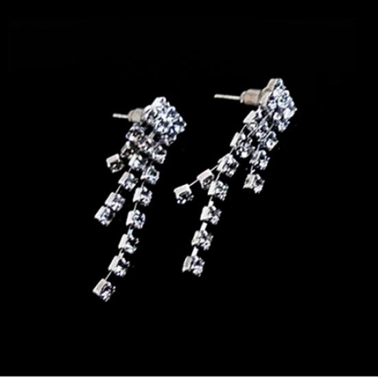 Women Fashion Wedding Party Bridal Jewelry Rhinestone Tassel Necklace Earrings