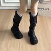 2025v Autumn and Winter Versatile Fashion Thick-soled Boots Thin Boots New High Boots Stacked Pants Tube Knight Boots