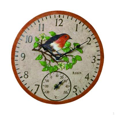 Wanduhr Hängende Vögel Dekor Rund IP44 Wasserdicht Lieblich Harz Dekorativ Analog