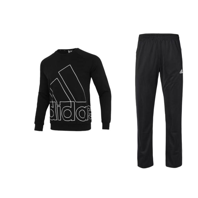 

Adidas American Logo Print Pullover Vintage Sweatshirt Mid-Waist Elastic Long Pants Casual Sports Set Men Set Black TR30P-BW+HB5085 XL